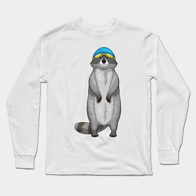 Racoon Swimming Swimming cap Long Sleeve T-Shirt by Markus Schnabel